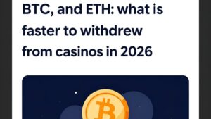 Иллюстрация с логотипами USDT, BTC и ETH для сравнения скорости вывода криптовалюты из казино